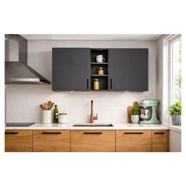 T Designo Katya Üst Modül - 150 cm - Çok Amaçlı Dolap - Antrasit - Atlantik Çam - Görsel 5