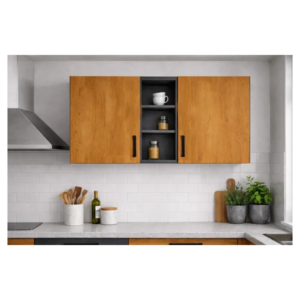 T Designo Katya Üst Modül - 150 cm - Çok Amaçlı Dolap - Antrasit - Atlantik Çam - Görsel 7