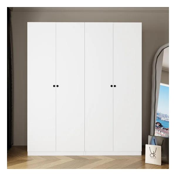Bimossa KC6040 GOSS 180cm Beyaz Kapaklı Gardırop, 4 Kapaklı, 2 Çekmeceli, 2 Askılı, 2 Yüklüklü Yatak Odası Dolabı - Görsel 2