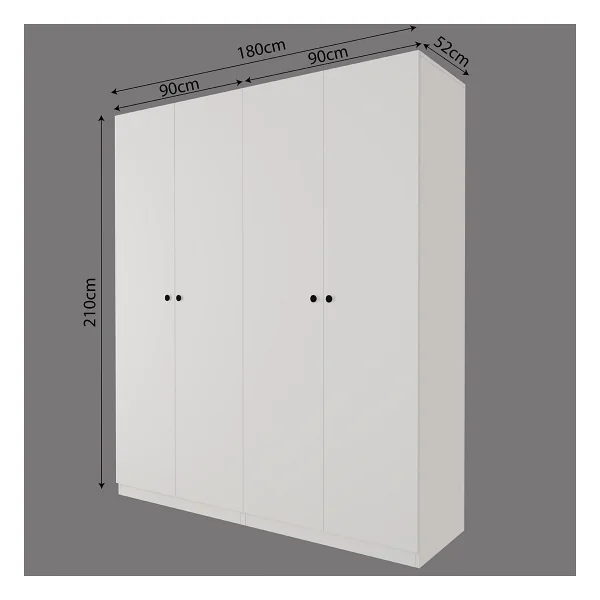 Bimossa KC6040 GOSS 180cm Beyaz Kapaklı Gardırop, 4 Kapaklı, 2 Çekmeceli, 2 Askılı, 2 Yüklüklü Yatak Odası Dolabı - Görsel 3