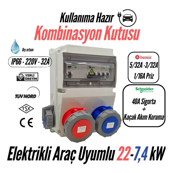 Bemis - Kombinasyon Kutusu Ip66 (40a Sigorta + Kaçak Akım Korumalı)(Taşınabilir Elektrikli Araç Şarj Cihazları İçin Uygundur) - Görsel 5
