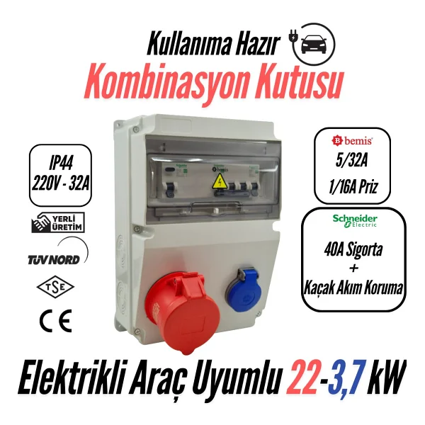 Bemis Kombinasyon Kutusu Ip44 (40a Sigorta + Kaçak Akım Korumalı) (Taşınabilir Elektrikli Araç Şarj Cihazları İçin Uygundur) - 5/32a Ön Çıkış + 1/16a Ön Çıkış - Görsel 6