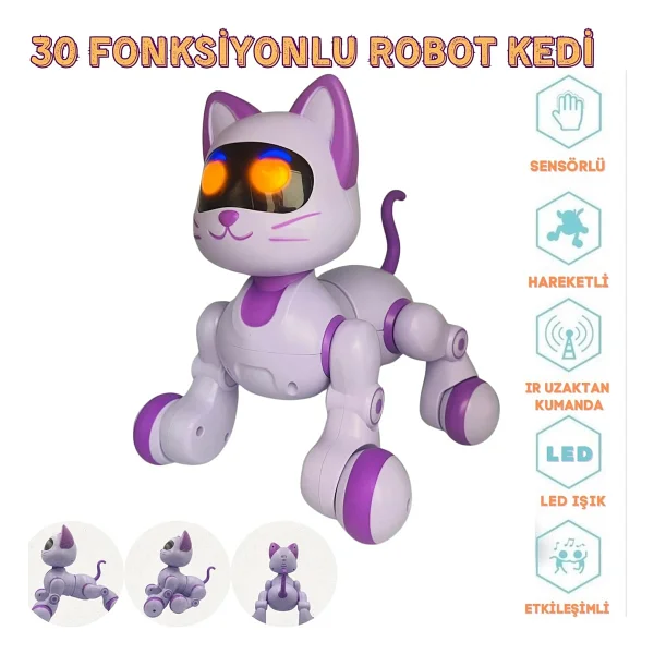 Canda Oyuncak Uzaktan Kumandalı Şarjlı Interaktif Eğitici Ve Öğretici Interaktif Akıllı Robot Kedi - Mor - Görsel 2