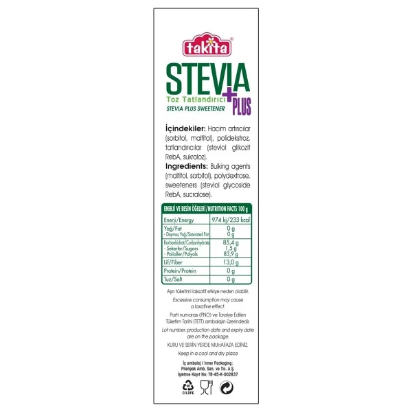 Takita Stevia Plus Toz Tatlandırıcı 250 Gr - Görsel 2