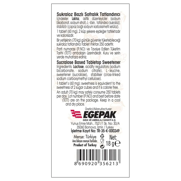 Takita Sukralozlu Tablet Tatlandırıcı ( 300 Tablet ) - Görsel 2