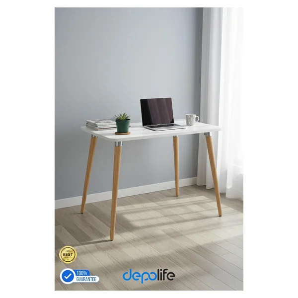 Depolife Ahşap Ayaklı Mutfak Salon Yemek Masası 60x90 Cm Gürgen Masif Ayak Beyaz Çalışma Masası Ceviz - Görsel 9