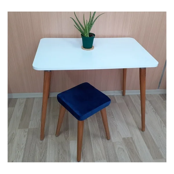 Depolife Ahşap Ayaklı Mutfak Salon Yemek Masası 60x90 Cm Gürgen Masif Ayak Beyaz Çalışma Masası Ceviz - Görsel 5