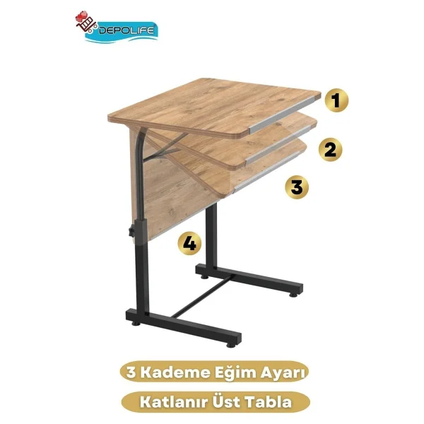 Depolife Eğim Yükseklik Ayarlı Laptop Sehpası Kahvaltı Ders Çalışma Bilgisayar Ofis Yemek Masası Metal Ayak - Görsel 6