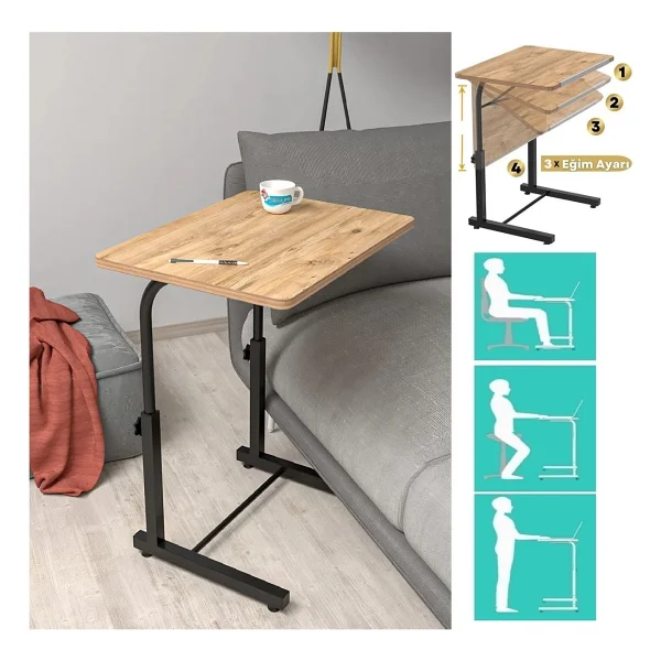 Depolife Notebook Laptop Bilgisayar Çalışma Masası Eğim Yükseklik Ayarlı Tekerlekli Servis Sehpası Ceviz - Görsel 9