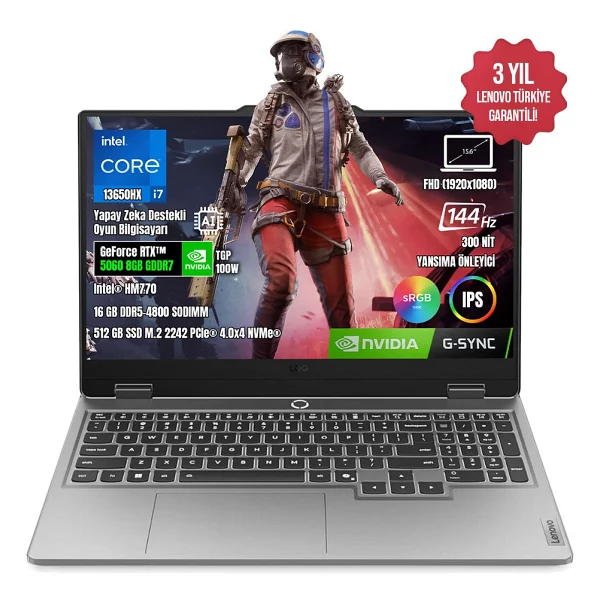 Lenovo Loq 15IRX10 83JE00ETTR-03 I7-13650HX 16GB Ddr5 512GB SSD RTX5060-8GB 15.6" IPS 144Hz Dos - 512 GB - 16 GB - Görsel 6