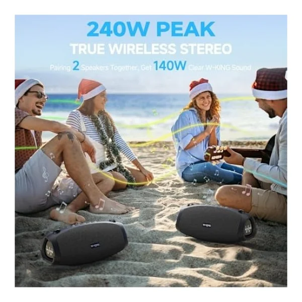 W-Kıng Subwoofer İle Taşınabilir Loud Bluetooth Hoparlör, 70w Taşınabilir Açık Hoparlörler Bluetooth Kablosuz Su Geçirmez, Üçlü Pasif Radyatörler-Derin Bas/Hi-Fi Ses/Dsp/42h/Güç - Standart - Görsel 3