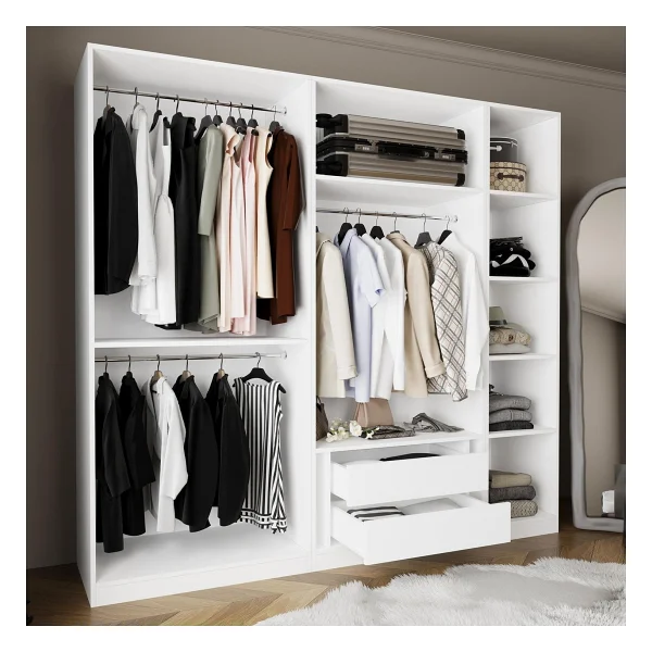 Bimossa KD5040 Goss 225 Cm, 3 Askılı, 2 Çekmeceli Dar Raflı Beyaz Giyinme Dolabı - Görsel 2