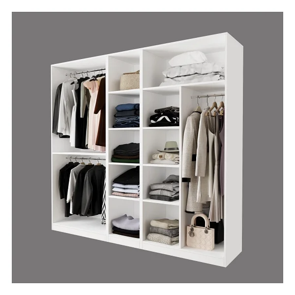 Bimossa KD7040 Goss 225 cm Açık Gardırop, 3 Askılı,dar Raflı,1 Büyük Raflı Kapaksız Giyinme Dolabı - Beyaz - Görsel 4