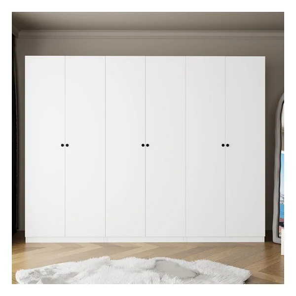 Bimossa KE4040 Goss 270 cm Modern Beyaz 6 Kapaklı Gardırop, 2 Çekmeceli, 4 Askılı, Yüklüklü ve Raflı Elbise Dolabı - Görsel 2