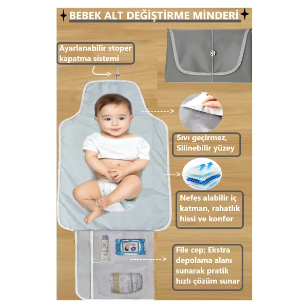 Alita Textile Bebek Alt Açma Minderi, Anne Bebek Bakım Örtüsü, Yenidoğan Alt Değiştirme Matı, Sıvı Geçirmez, Alez - Görsel 5