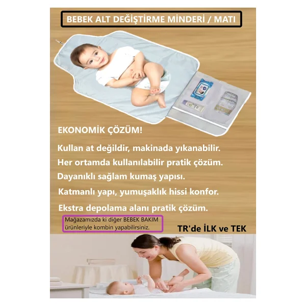 Alita Textile Bebek Alt Açma Minderi, Anne Bebek Bakım Örtüsü, Yenidoğan Alt Değiştirme Matı, Sıvı Geçirmez, Alez - Görsel 2
