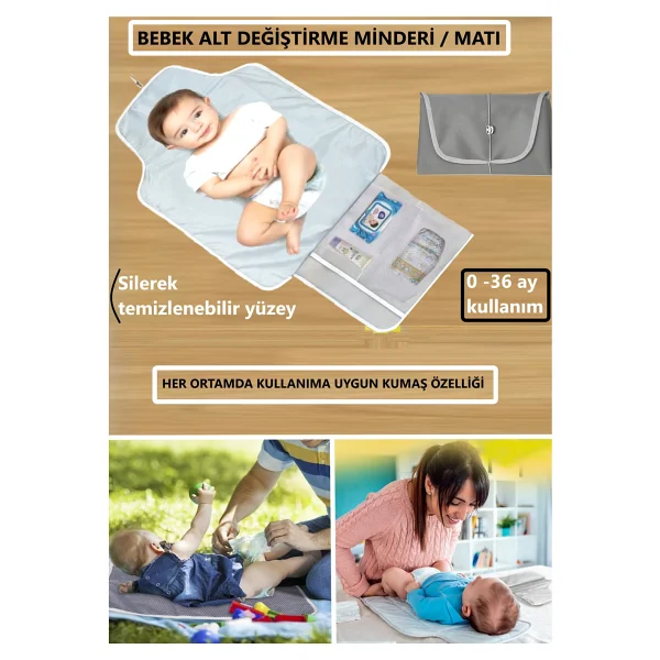Alita Textile Bebek Alt Açma Minderi, Anne Bebek Bakım Örtüsü, Yenidoğan Alt Değiştirme Matı, Sıvı Geçirmez, Alez - Görsel 3