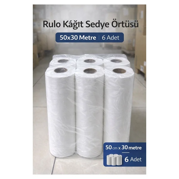 Genel Rulo Kağıt Sedye Örtüsü 50x30 Metre 6 Rulo Muayene Masa Örtüsü Tek Kullanımlık Medikal Sedye Kağıdı - Görsel 3