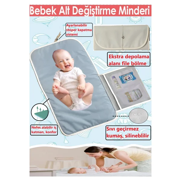 Nova Textile Anne Bebek Bakım Örtüsü, Yenidoğan Alt Değiştirme Matı, Bebek Alt Açma Minderi, Sıvı Geçirmez Alez - Görsel 4