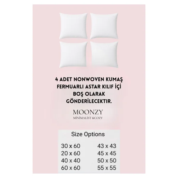 White Guard Fermuarlı Kırlent Iç Astarı , 4 Lü Pakette , 8 Farklı Ebat Seçeneği - Beyaz - 55 X 55 - Görsel 5