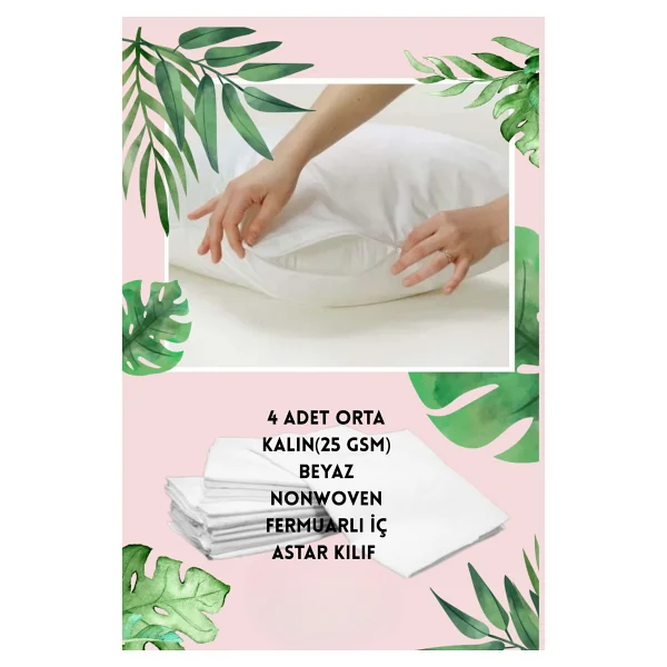 White Guard Fermuarlı Kırlent Iç Astarı , 4 Lü Pakette , 8 Farklı Ebat Seçeneği - Beyaz - 55 X 55 - Görsel 2