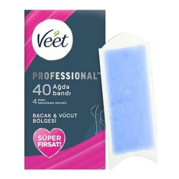 Veet Professional Hassas Ciltler İçin Bacak Ve Vücut Bölgesi 40'lı Sir Ağda Bandı - Görsel 2