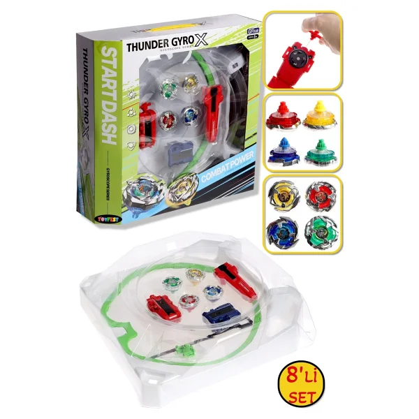 Toyfest Beyblade X Battle Arena Uyumlu Thunder Gyro X 4 Adet Savaş Topu 2 Fırlatıcı 8 Parça Başlangıç Seti - Görsel 2