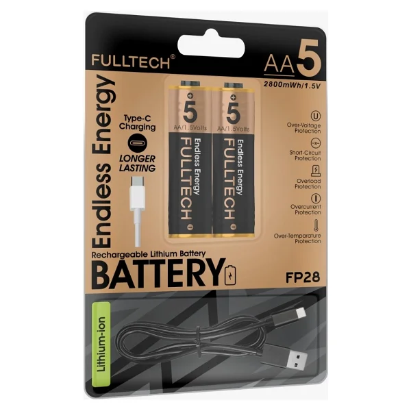 Azurtech Fulltech USB Type-C Şarjlı Aa Kalın Pil 1.5v 1000+ Kez Şarj Edilebilir Lityum Pil Kalem Pil (2'li - 2'li - Görsel 2
