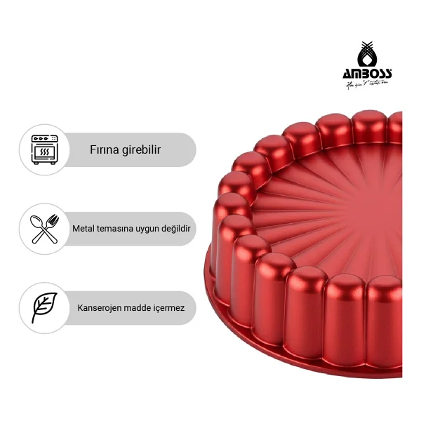 Amboss Ametist Kırmızı 26 Cm Döküm Tart Kalıbı - Görsel 3