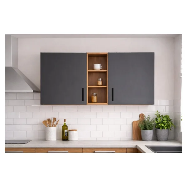 T Designo Katya Üst Modül - 150 cm - Çok Amaçlı Dolap - Antrasit - Atlantik Çam - Görsel 6
