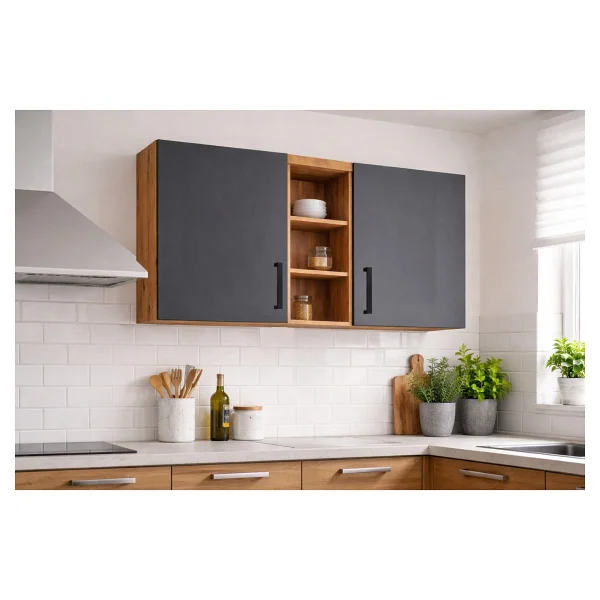 T Designo Katya Üst Modül - 150 cm - Çok Amaçlı Dolap - Antrasit - Atlantik Çam - Görsel 2