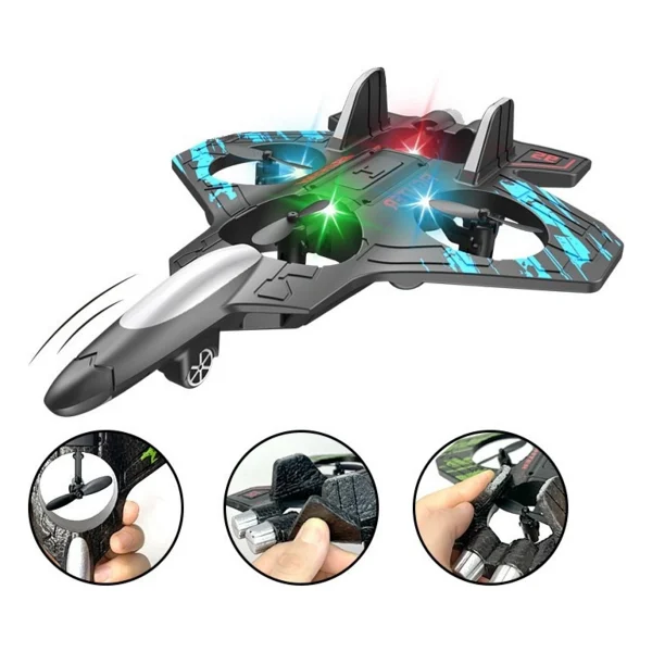 Magicway LED Işıklı Sarjlı Uçak Drone 4 Turbofan Motor 360° Dönüş 2,4 GHz Uzaktan Kumandalı Darbeye Dayanıklı Köpük Gövde - Mavi - Görsel 3