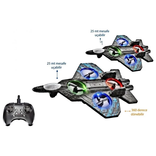 Magicway LED Işıklı Sarjlı Uçak Drone 4 Turbofan Motor 360° Dönüş 2,4 GHz Uzaktan Kumandalı Darbeye Dayanıklı Köpük Gövde - Mavi - Görsel 5