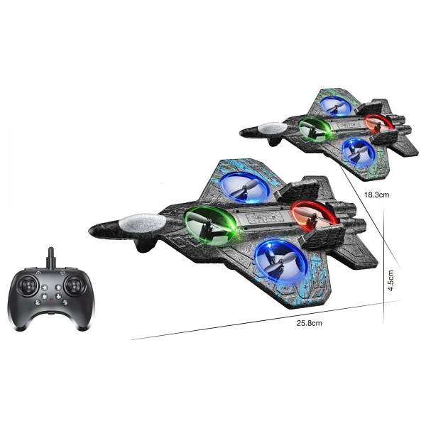 Magicway LED Işıklı Sarjlı Uçak Drone 4 Turbofan Motor 360° Dönüş 2,4 GHz Uzaktan Kumandalı Darbeye Dayanıklı Köpük Gövde - Mavi - Görsel 7