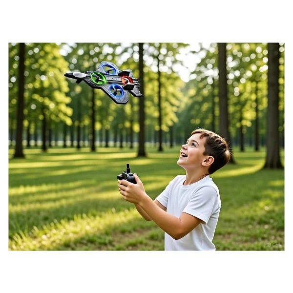 Magicway LED Işıklı Sarjlı Uçak Drone 4 Turbofan Motor 360° Dönüş 2,4 GHz Uzaktan Kumandalı Darbeye Dayanıklı Köpük Gövde - Mavi - Görsel 8