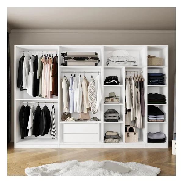 Bimossa Kf1040 Goss 315 Cm, Modüler Açık Gardırop, 3 Askılı + 1 Boy Askılı, Raflı, 2 Çekmeceli Geniş Dolap Beyaz - Görsel 5