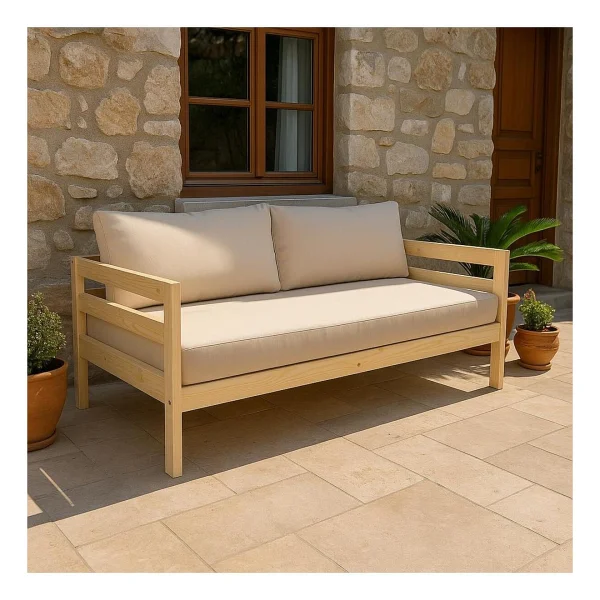 Pinoxi Ahşap Sedir Kanepe 70x150 Cm (İç Ölçü) Mindersiz Doğal Natural Masif Ahşap - Görsel 4