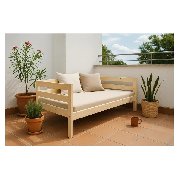 Pinoxi Ahşap Sedir Kanepe 90x160 Cm (Iç Ölçü) Mindersiz Doğal Natural Masif Ahşap - Ahşap - Krem - Görsel 7