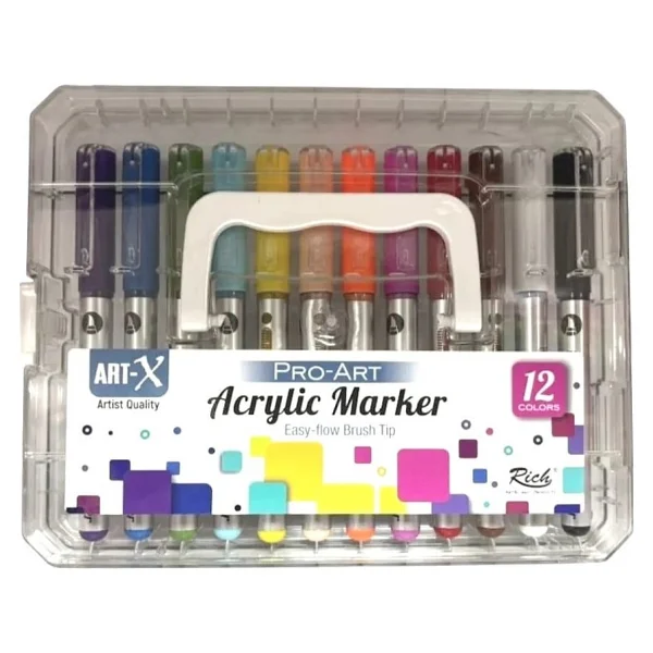 Rich Art-X Pro Fırça Uçlu Akrilik Marker 12'li Kristal Kutu Set (Klm-Frç-19715) - Görsel 3