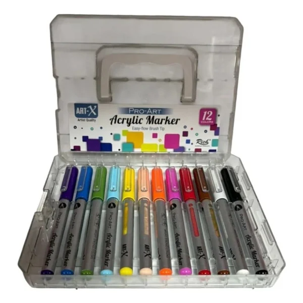 Rich Art-X Pro Fırça Uçlu Akrilik Marker 12'li Kristal Kutu Set (Klm-Frç-19715) - Görsel 2