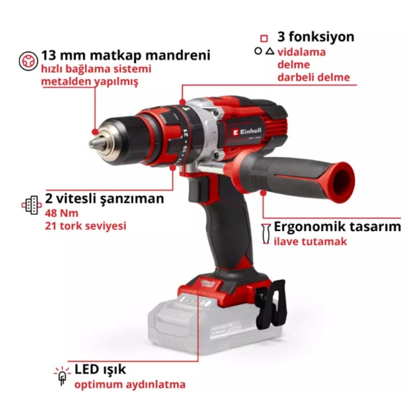 Einhell Te-CD 18/48 Li-I Akülü Darbeli Vidalama + 1 X 2.5 Ah Akü + 32 Parça Uç Seti - Görsel 2