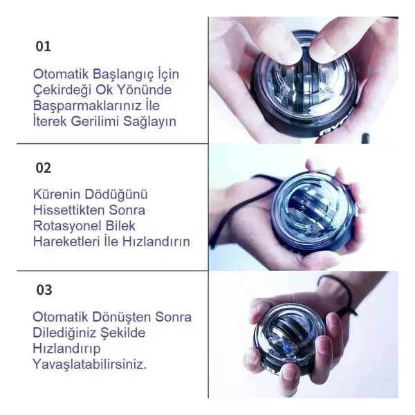 Ayder Timya Gyro Ball El Bilek Egzersiztopu Otomatik Jiroskop Kol Kuvvet Spor Ekipmanı (Timya/Go1395) 200558 - Görsel 5