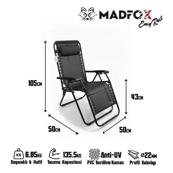 Madfox Easyrest Gri Kamp Sandalyesi - Görsel 3