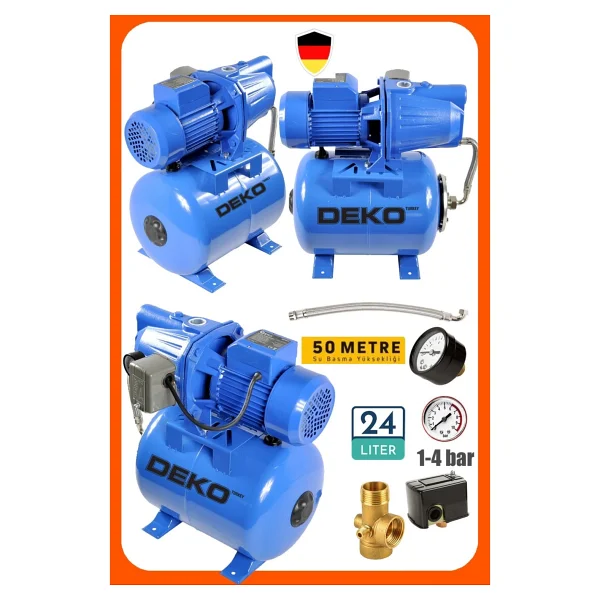 Deko Turkey Bakır Sargılı 1.5 Hp Jet Hidrofor + 24 Lt Tanklı Küre Seti Ev Ve Bahçe Otomatik Su Pompası 4 Kat - Görsel 3