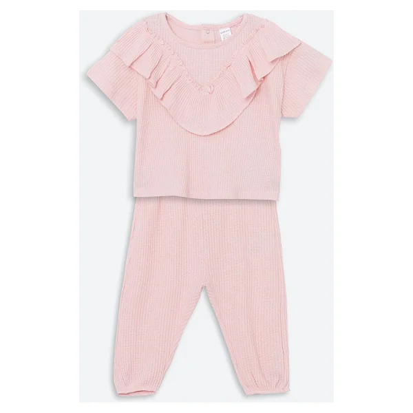 Lc Waikiki Yeni Sezon Bisiklet Yaka Basic Kız Bebek Bluz Ve Pantolon 2'li - 3 - 6 Ay - Pembe - Görsel 3
