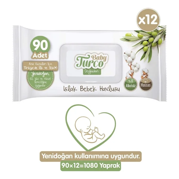Baby Turco Doğadan Yenidoğan 90 Yaprak 24'lü Paket Islak Mendil - Görsel 9