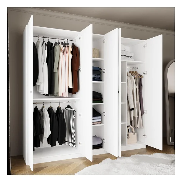 Bimossa KD8040 Goss 225 cm Beyaz Kapaklı Gardırop, 3 Askılı, Dar Raflı, Yüklüklü, 5 Kapaklı Elbise Dolabı - Görsel 6