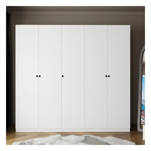 Bimossa KD8040 Goss 225 cm Beyaz Kapaklı Gardırop, 3 Askılı, Dar Raflı, Yüklüklü, 5 Kapaklı Elbise Dolabı - Görsel 2
