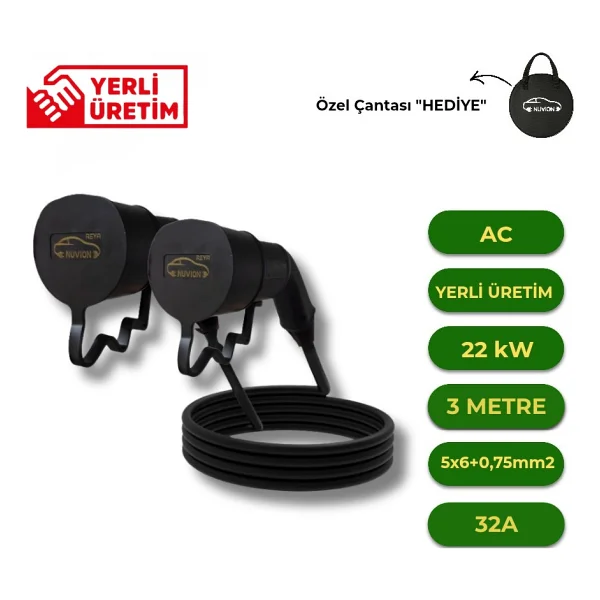 NUVION Elektrikli Araç Type 2 AC 3 Metre Şarj Kablosu Seti-Tüm modellerle birebir uyumlu - Görsel 6