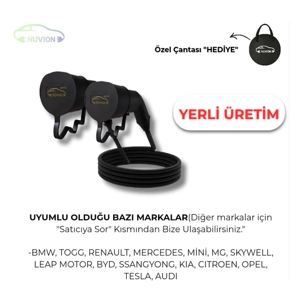 NUVION Elektrikli Araç Type 2 AC 3 Metre Şarj Kablosu Seti-Tüm modellerle birebir uyumlu - Görsel 3